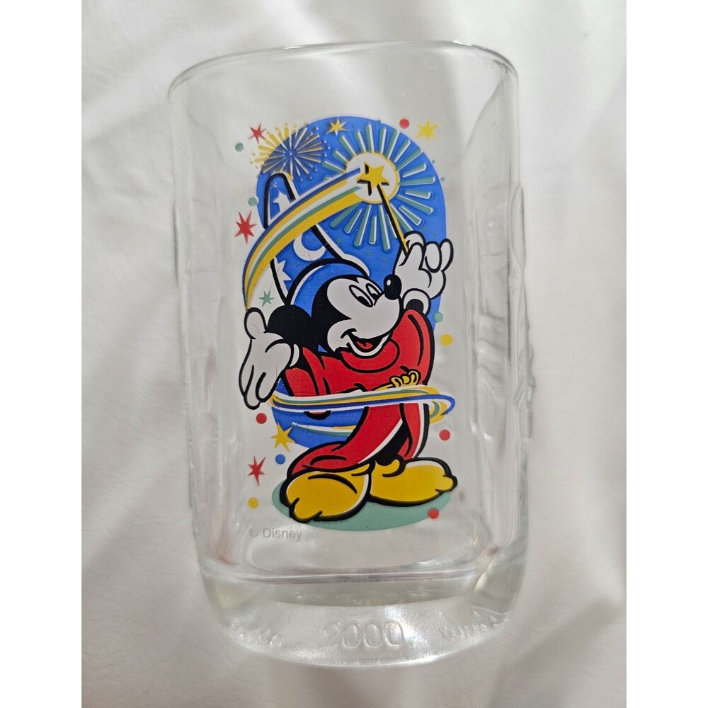 Disney Mickey Mouse Sorcerer Fantasia Clear Glass Tumbler Cup 2000